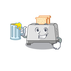 Sticker - Smiley bread toaster mascot design with a big glass