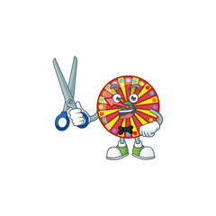 Wall Mural - Happy smiling barber wheel fortune mascot design style