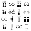 Set of black silhouettes of earrings, vector illustration