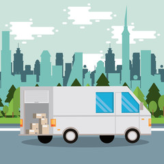 Wall Mural - van delivery service on the city scene