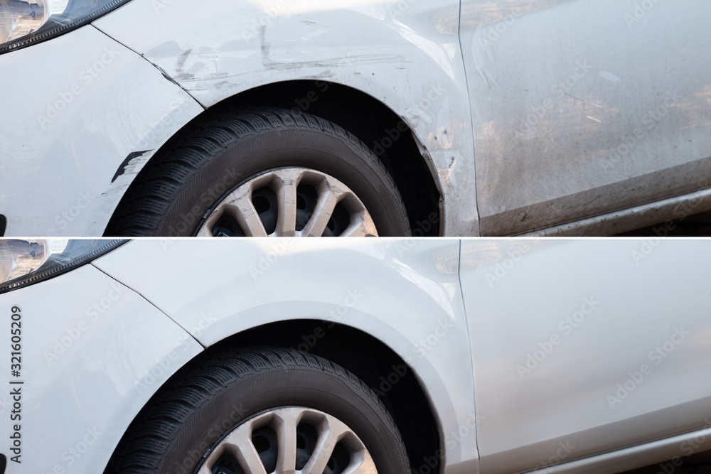 Car Dent Repair Before And After - obrazy, fototapety, plakaty 