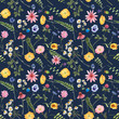 © zenina - Beautiful floral summer seamless pattern with watercolor hand drawn field wild flowers. Stock illustration.