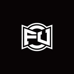 FU logo monogram with ribbon style circle rounded design template