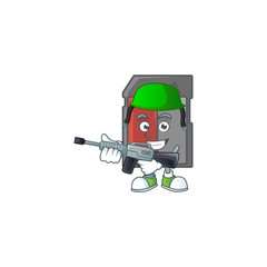 Poster - Memory card mascot design in an Army uniform with machine gun