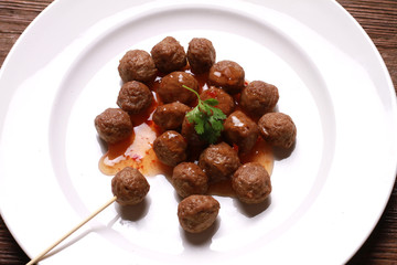 Wall Mural - fried meat ball and sauce on white dish