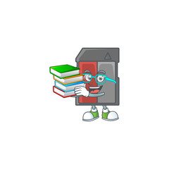 Poster - A brainy clever cartoon character of memory card studying with some books