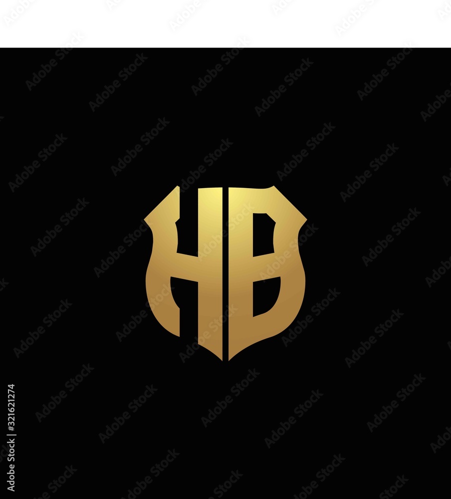 HB logo monogram with gold colors and shield shape design template ...