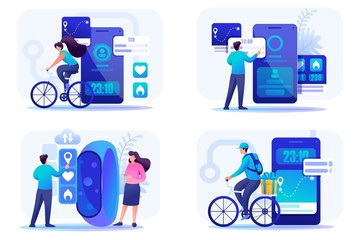 Wall Mural - set 2d flat concepts mobile apps for different groups of people and goals. for concept for web desig
