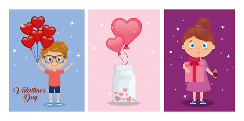 Wall Mural - set of happy valentines day cards with decoration vector illustration design