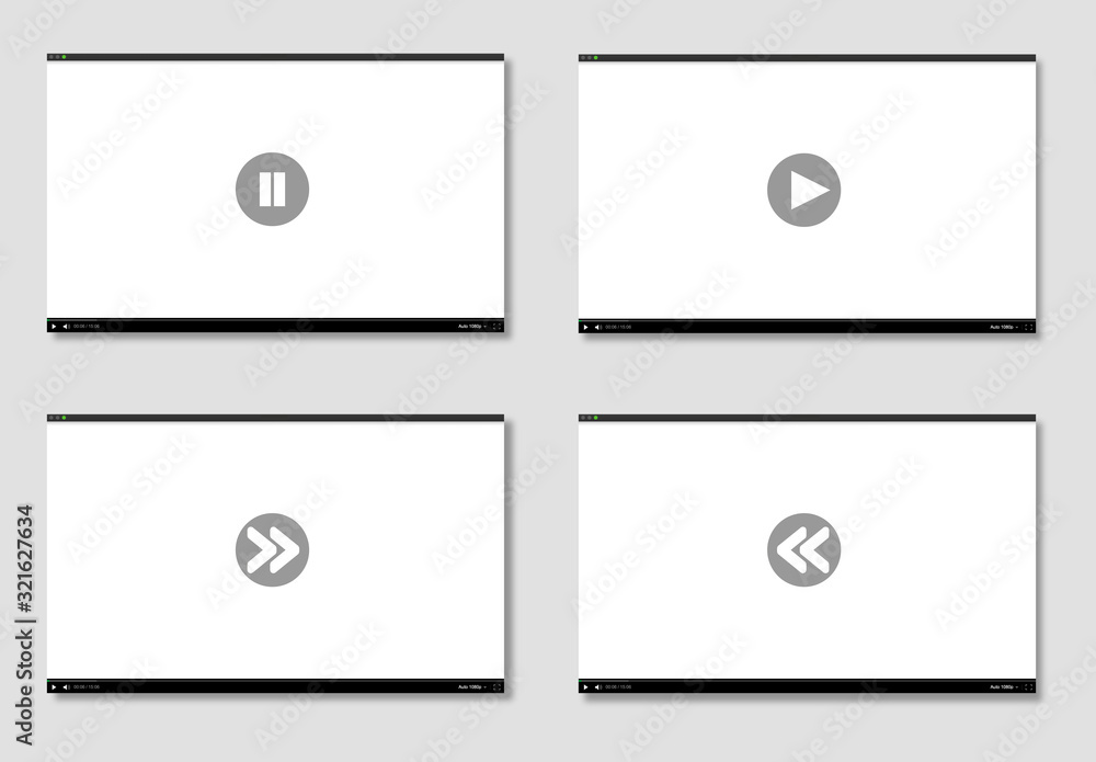 Pause or Play and Forward Video Multimedia player screen, frame with ...