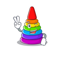 Poster - mascot of funny toy pyramid cartoon Character with two fingers