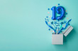 Number 19 birthday balloon celebration gift box lay flat explosion