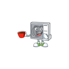 Wall Mural - Cool split air conditioner cartoon character with a cup of coffee