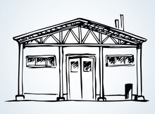 Entrance To The Barn. Vector Drawing