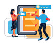 © Мария Гисина - Online voting questionnaire and business feedback concept. FAQ and user experience. Customers rating for internet marketing with people characters. Flat vector illustration isolated.