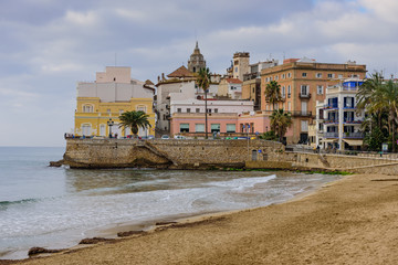 Canvas Print - Cityscape of Sitges old town, Catalonia, Spain