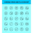 © bangsupriadi - Corona virus and flu icon set in outline style. hand, sanitizer, hand wash, healthy, medical, doctor, rest, cold, flu, lung, sick, headache, stethoscope, vaccine, tablet, peel, drugs, hospital.