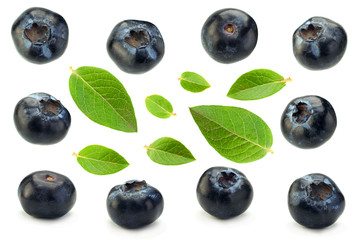 Wall Mural - Blueberry with leaf closeup collection