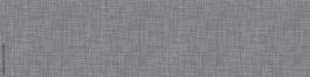 Natural anthracite gray french woven linen texture border background. Old raw flax fibre seamless banner pattern. Organic yarn close up weave fabric washi tape.  Grey fine canvas cloth effect edging. - obrazy, fototapety, plakaty 