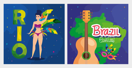 Poster - set of poster carnival brazil with decoration vector illustration design