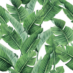 Wall Mural - Seamless floral pattern with tropical leaves on light background. Template design for textiles, interior, clothes, wallpaper. Watercolor illustration