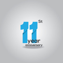 11 Years Anniversary Celebration Blue And White Vector Template Design Illustration
