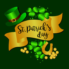 Beautiful illustration for the holiday of St. Patrick's Day, in the figure a hat, clover. Vector. EPS 10