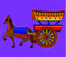 Illustration Of Desi (indian) Art Style Horse Cart.