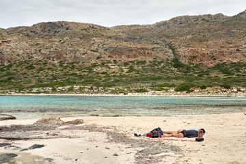 Greece, Crete, Balos Lagoon, May 22, 2019: tourists enjoy balos lagoon beachin Crete island in Greece.