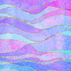 Wall Mural - Watercolor transparent wave colorful background. Watercolour hand painted waves illustration