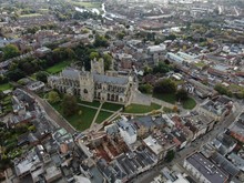 An Aerial View Of Exeter City Centre , Devon , England, UK With Exeter Cathedral 