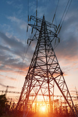Wall Mural - high voltage power tower beautiful scenery at dusk