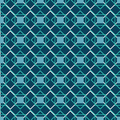  A geometric abstract teal grid vector seamless pattern with simple shapes. Classic surface print design.