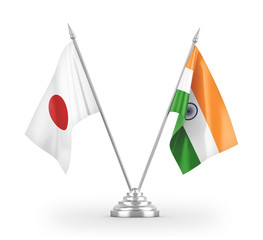 Poster - India and Japan table flags isolated on white 3D rendering