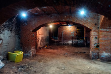 Abandoned Empty Old Dark Underground Vaulted Cellar