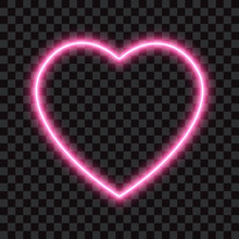 Pink Neon Heart On Dark Transparent Background, Vector Illustration.