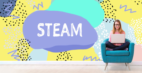 STEAM concept with young woman using her laptop in a chair