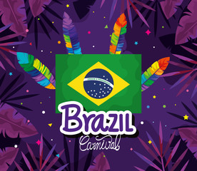 Poster - poster of brazil carnival with flag and feathers