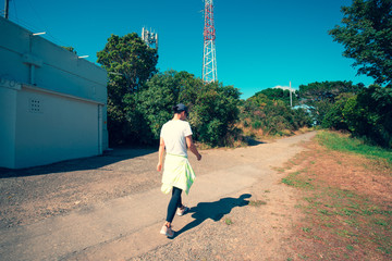 Woman hiking on Te Ahumairangi Hill, Wellington New Zealand