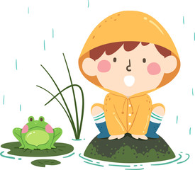 Wall Mural - Kid Boy Spring Croak Like Frog Illustration