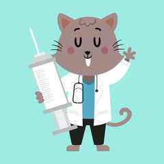 Sticker - Cat Doc Vet Syringe Illustration