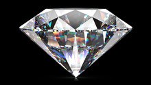 Sparkling Light Round Brilliant Cut Diamond With Shadow. 3D Rendering Illustration Isolated On Black Background.