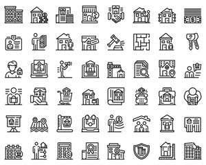 Sticker - Realtor icons set. Outline set of realtor vector icons for web design isolated on white background