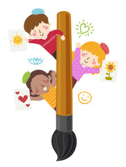 Sticker - Kids Paint Brush Paintings Illustration