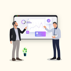 Wall Mural - Flat vector illustration people businessman work presentation. perfect to use for website, mobile apps and banner