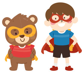 Canvas Print - Kid Boy Teddy Bear Superhero Costume Illustration