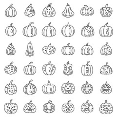 Sticker - Garden pumpkin icons set. Outline set of garden pumpkin vector icons for web design isolated on white background