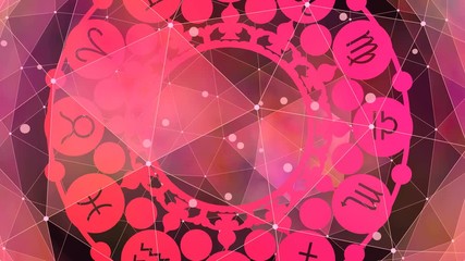 Wall Mural - Spinning circle with astrology symbols. Connected lines with dots
