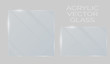 Vector plastic and acrylic glass mockup with glow light reflection on the edge of frame. Window, screen or plate  with shiny glare effect on a transparent white gray background.