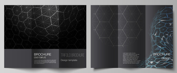 Vector layouts of creative covers design templates for trifold brochure or flyer. Digital technology and big data concept with hexagons, connecting dots and lines, polygonal science medical background